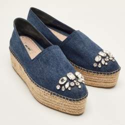 مملوكة مسبقًا صندل إسبادريل ميوميو – مطعَّم بالكريستال – جينز أزرق بحري – منصة مقاس 41