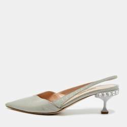 Pre Owned Miu Miu Size 38 Blue Croc Embossed Leather Slingback Pumps