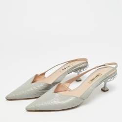 Pre Owned Miu Miu Size 38 Blue Croc Embossed Leather Slingback Pumps