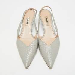 Pre Owned Miu Miu Size 38 Blue Croc Embossed Leather Slingback Pumps