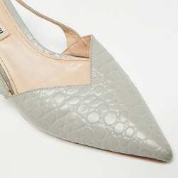 Pre Owned Miu Miu Size 38 Blue Croc Embossed Leather Slingback Pumps