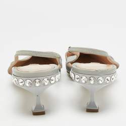 Pre Owned Miu Miu Size 38 Blue Croc Embossed Leather Slingback Pumps