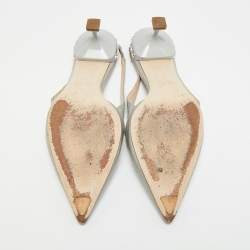 Pre Owned Miu Miu Size 38 Blue Croc Embossed Leather Slingback Pumps