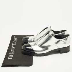 Pre Owned Miu Miu Size 38.5 Silver/Black Leather Slip On Derby