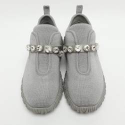 مملوكة مسبقًا Miu Miu Embellished Size 37 Grey Knit Fabric Slip On Sneakers