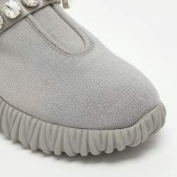مملوكة مسبقًا Miu Miu Embellished Size 37 Grey Knit Fabric Slip On Sneakers
