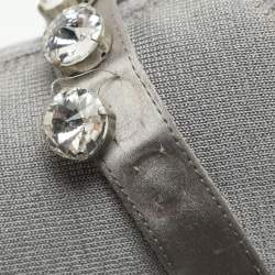 مملوكة مسبقًا Miu Miu Embellished Size 37 Grey Knit Fabric Slip On Sneakers