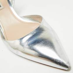 Pre Owned Miu Miu Size 40 Silver Leather Ankle Strap Pumps