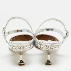 Pre Owned Miu Miu Size 40 Silver Leather Ankle Strap Pumps