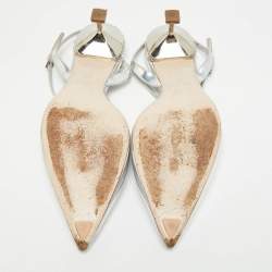 Pre Owned Miu Miu Size 40 Silver Leather Ankle Strap Pumps