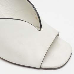 Pre Owned Miu Miu Size 37.5 White Leather Glitter Block Heel Slide Sandals