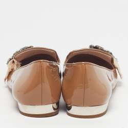 Pre Owned Miu Miu Size 41 Beige Patent Leather Crystal Embellished Smoking Slippers