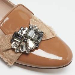 Pre Owned Miu Miu Size 41 Beige Patent Leather Crystal Embellished Smoking Slippers