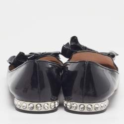 Pre Owned Miu Miu Bow Size 41 Black Patent Leather Bow Detail Crystal Embellished Ballet Flats