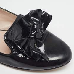 Pre Owned Miu Miu Bow Size 41 Black Patent Leather Bow Detail Crystal Embellished Ballet Flats