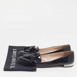 Pre Owned Miu Miu Bow Size 41 Black Patent Leather Bow Detail Crystal Embellished Ballet Flats