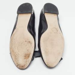 Pre Owned Miu Miu Bow Size 41 Black Patent Leather Bow Detail Crystal Embellished Ballet Flats
