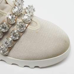 مملوكة مسبقًا Miu Miu Size 36 Cream Knit Fabric Crystal Embellished Slip On Sneakers
