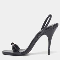 Pre Owned Miu Miu Size 36.5 Black Patent Leather Slingback Sandals