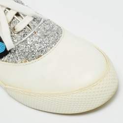 مملوكة مسبقًا Miu Miu Patch Size 38.5 White/Silver Glitter and Leather Low Top Sneakers