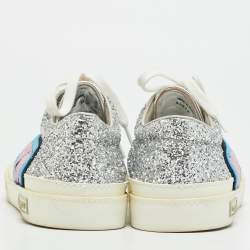 مملوكة مسبقًا Miu Miu Patch Size 38.5 White/Silver Glitter and Leather Low Top Sneakers