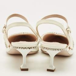 Pre Owned Miu Miu Size 39 White Patent Leather Crystal Embellished Ankle Strap Pumps