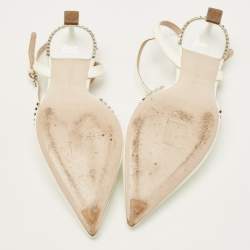 Pre Owned Miu Miu Size 39 White Patent Leather Crystal Embellished Ankle Strap Pumps