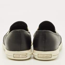 Pre Owned Miu Miu Size 38.5 Black Leather and Metal Metal Cap Toe Slip On Sneakers