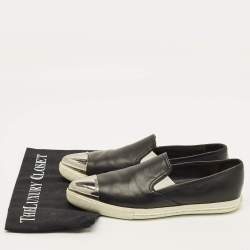 Pre Owned Miu Miu Size 38.5 Black Leather and Metal Metal Cap Toe Slip On Sneakers