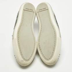 Pre Owned Miu Miu Size 39 Metallic Dark Grey Glitter Studded Cap Toe Low Top Sneakers