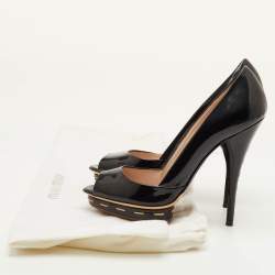 Pre Owned Miu Miu Size 37 Black Patent Leather Peep Toe Pumps