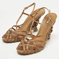 Pre Owned صندل ميّو ميّو بني سيور جلد إسفين مقاس 40