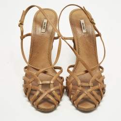 Pre Owned صندل ميّو ميّو بني سيور جلد إسفين مقاس 40