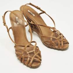 Pre Owned صندل ميّو ميّو بني سيور جلد إسفين مقاس 40