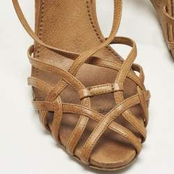 Pre Owned صندل ميّو ميّو بني سيور جلد إسفين مقاس 40