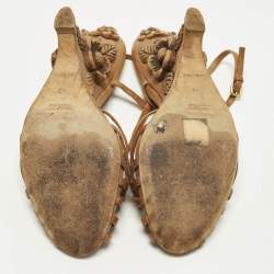 Pre Owned صندل ميّو ميّو بني سيور جلد إسفين مقاس 40