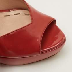 Pre Owned Miu Miu Size 37 Peach Pink Patent Leather Mary Jane Peep Toe Platform Pumps