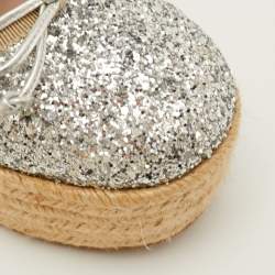 مملوكة مسبقًا حذاء باليرينا بلاتفورم ميول جلد وجليتر فضي/بني ميوميو مقاس 37