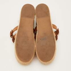 مملوكة مسبقًا حذاء باليرينا بلاتفورم ميول جلد وجليتر فضي/بني ميوميو مقاس 37