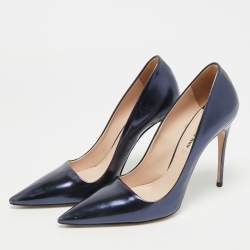 مملوكة مسبقًا حذاء كعب عالي ميو ميو جلد أزرق كحلي مقدمة مدببة مقاس 38.5