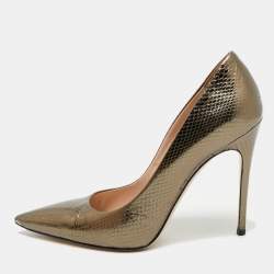 Pre Owned حذاء كعب عالي ميو ميو مقدمة مدببة جلد محفور شكل ثعبان معدني مقاس 38.5