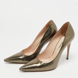 Pre Owned Miu Miu Size 38.5 Metallic Snakeskin Embossed Leather Pointed Toe Pumps