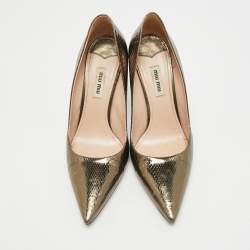 Pre Owned Miu Miu Size 38.5 Metallic Snakeskin Embossed Leather Pointed Toe Pumps