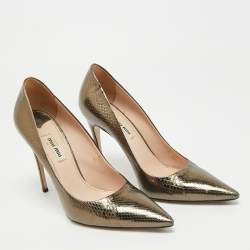 Pre Owned Miu Miu Size 38.5 Metallic Snakeskin Embossed Leather Pointed Toe Pumps