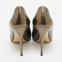 Pre Owned Miu Miu Size 38.5 Metallic Snakeskin Embossed Leather Pointed Toe Pumps