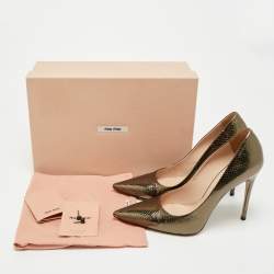 Pre Owned Miu Miu Size 38.5 Metallic Snakeskin Embossed Leather Pointed Toe Pumps