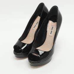 Pre Owned Miu Miu Size 36 Black Patent Leather Peep Toe Pumps