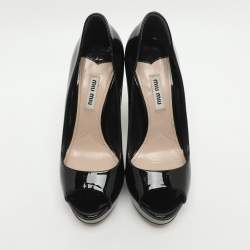 Pre Owned Miu Miu Size 36 Black Patent Leather Peep Toe Pumps
