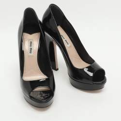Pre Owned Miu Miu Size 36 Black Patent Leather Peep Toe Pumps