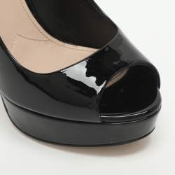Pre Owned Miu Miu Size 36 Black Patent Leather Peep Toe Pumps